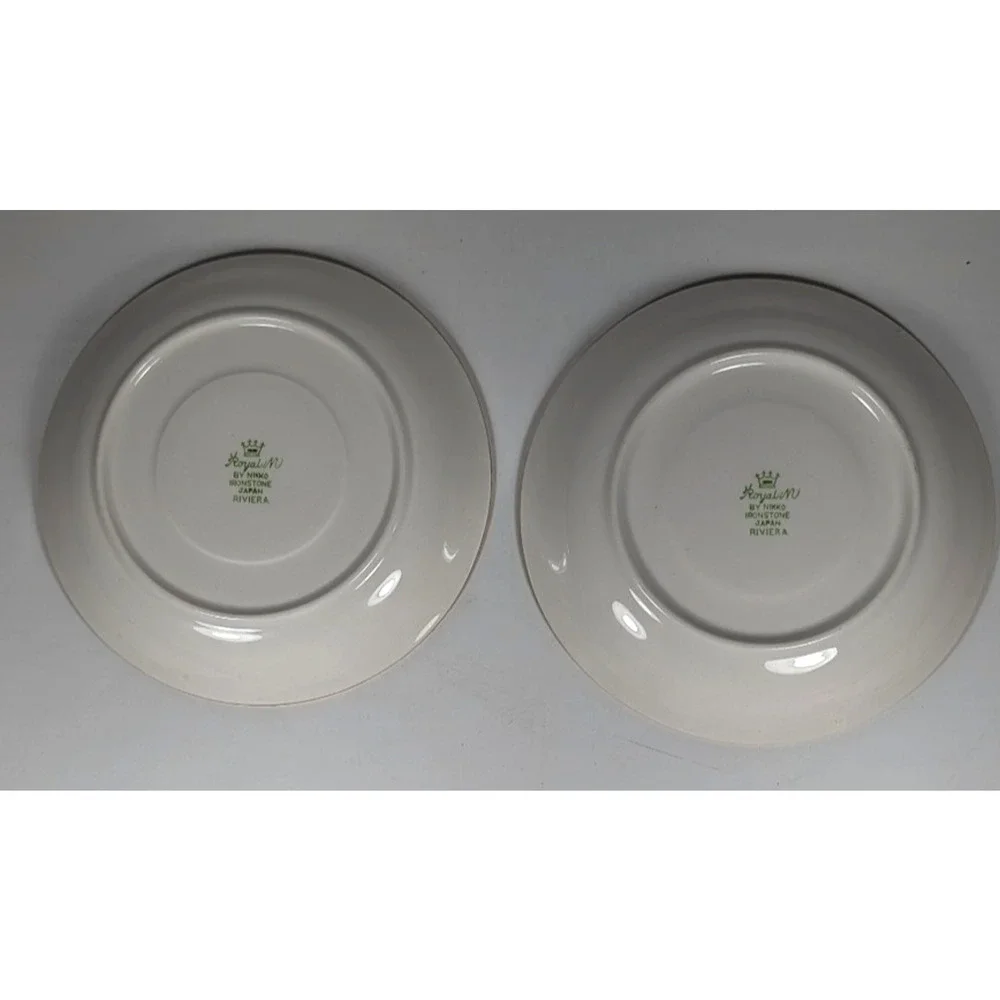 Nikko Riviera Red Saucers Ironstone Japan Gold Trim Set of 2